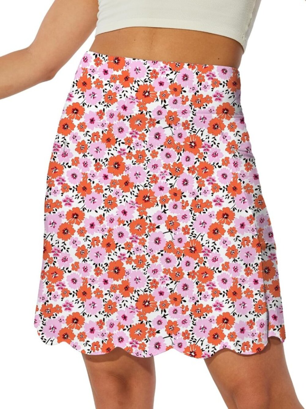 Women's Golf Skirt with Zipper Pockets, Tummy Control, 20-Inch Scalloped Design